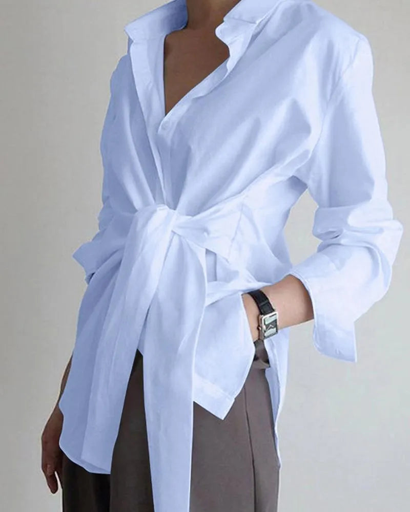 Women Loose Tie Long Sleeve Casual Shirt(multi colors)