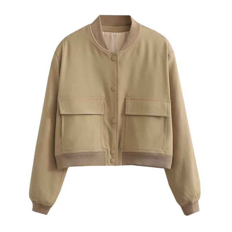 Summer Women's Fashion Light Crop Jacket with Pockets