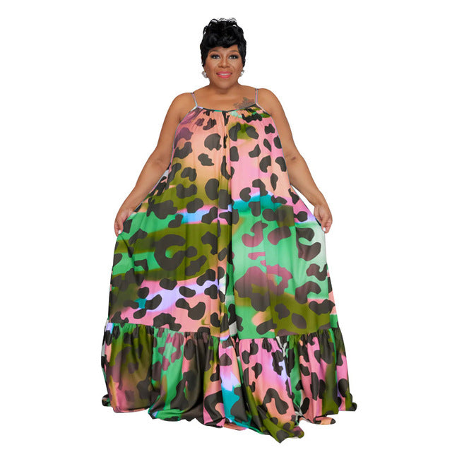 Plus Size Women's Fashion Printed Halter Maxi Dress (multi colors)