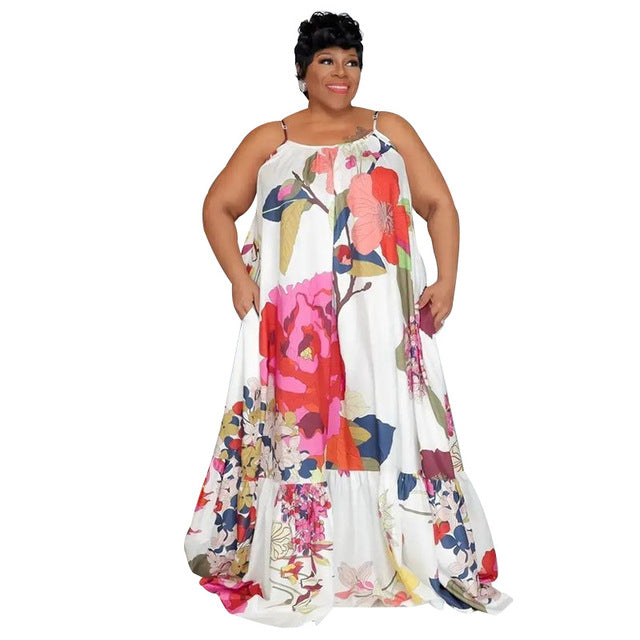 Plus Size Women's Fashion Printed Halter Maxi Dress (multi colors)