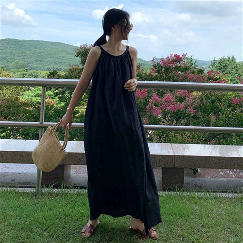 Plus Size Loose Long Cotton Linen Dress for Women