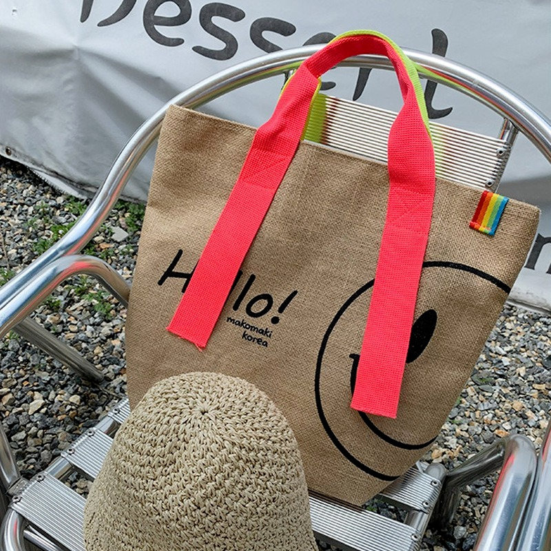 Large Cotton and Linen Smiley Bag for Women
