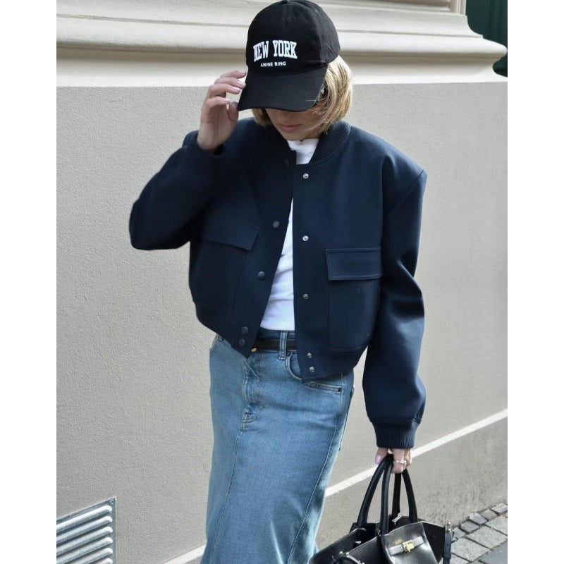 Summer Women's Fashion Light Crop Jacket with Pockets