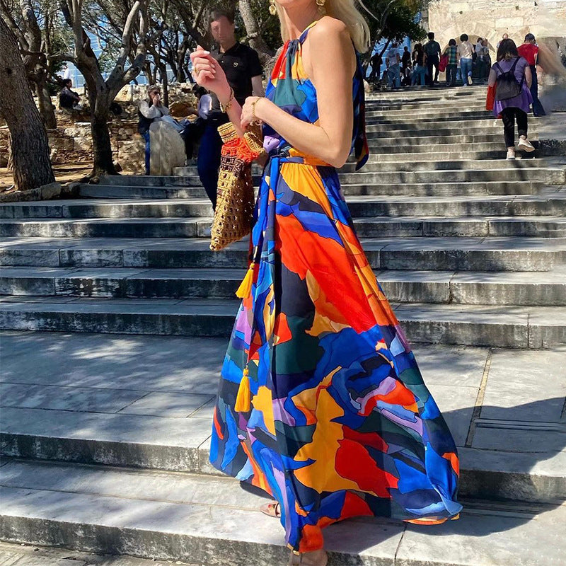 Elegant Women's Halter Printed Fashion Dress
