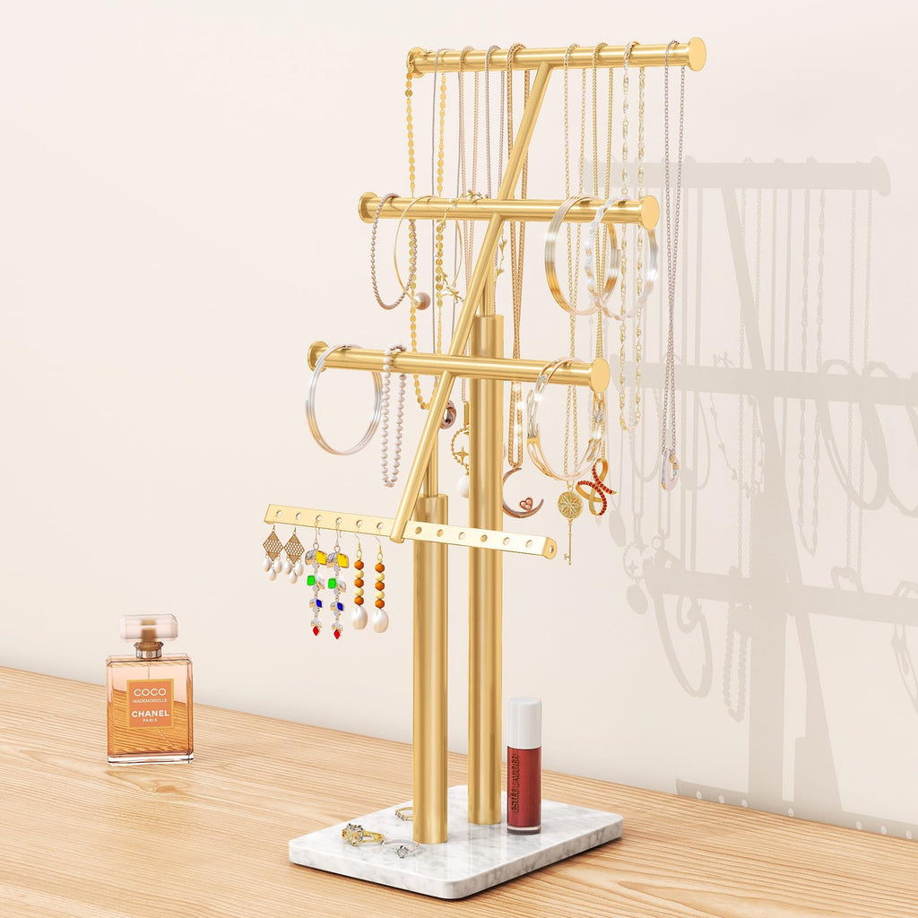 Elegant Gold 4-Tier Jewelry Tree Stand