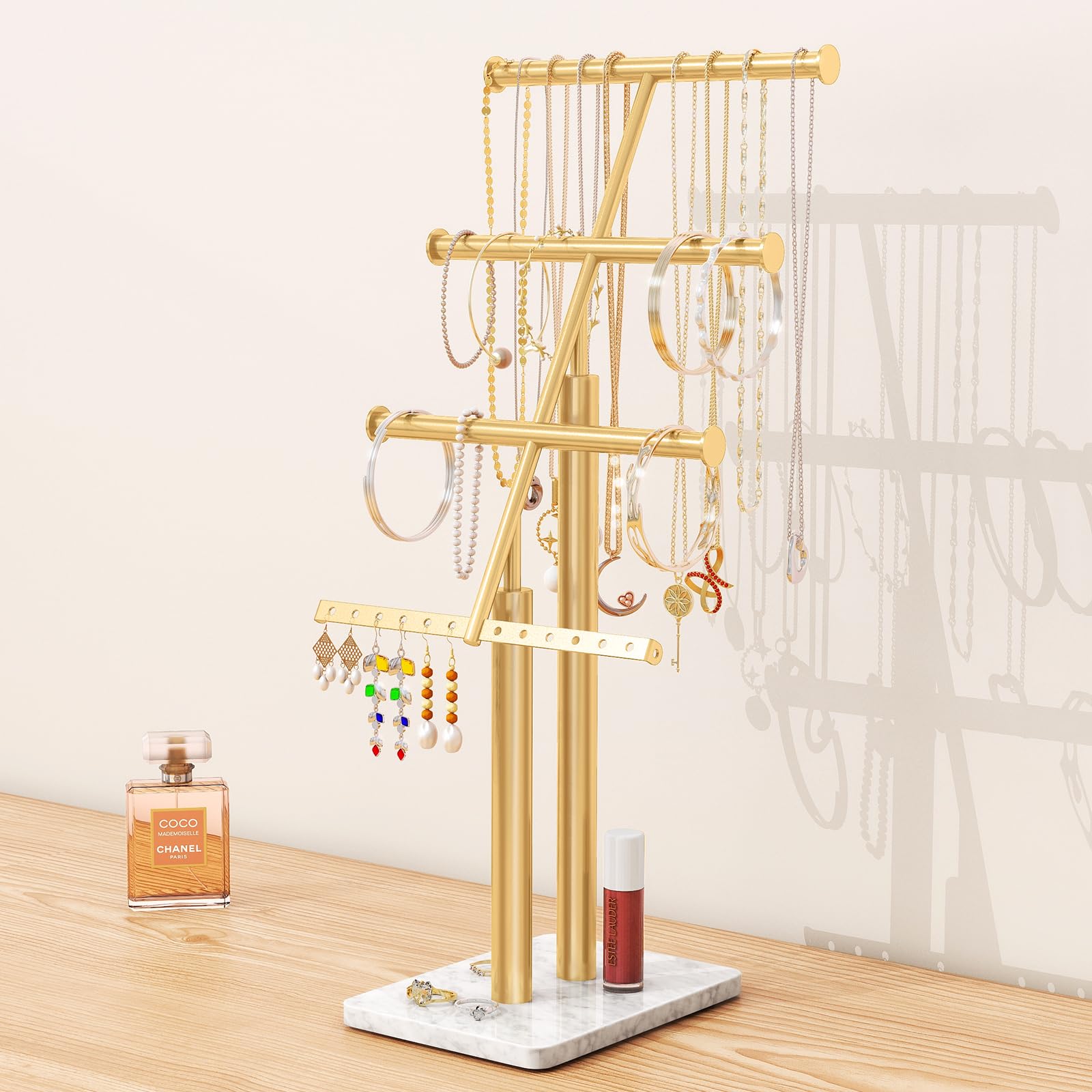 Elegant Gold 4-Tier Jewelry Tree Stand