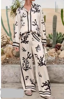 Elegant Women's Pants Set with Loose Lapel Shirt (One Set)